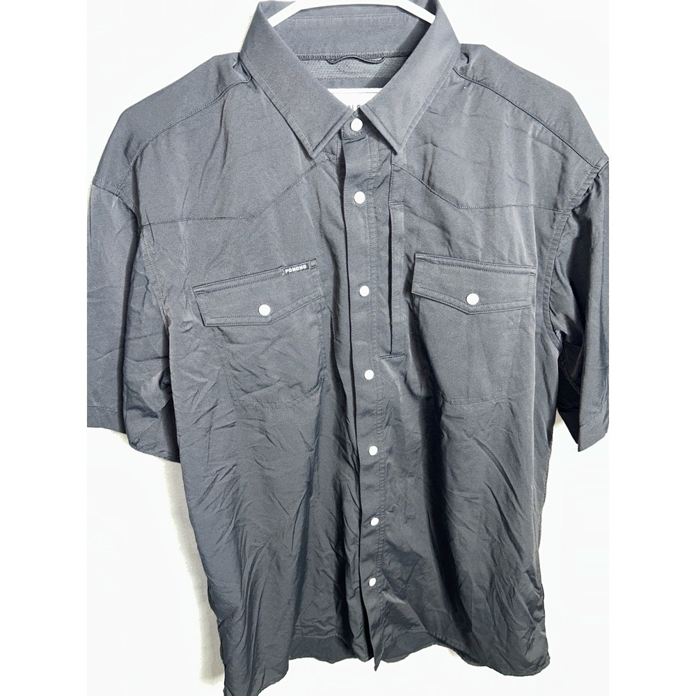 Poncho Shirt Mens Medium Regular Fit Pearl Snap Black - Picture 2 of 8